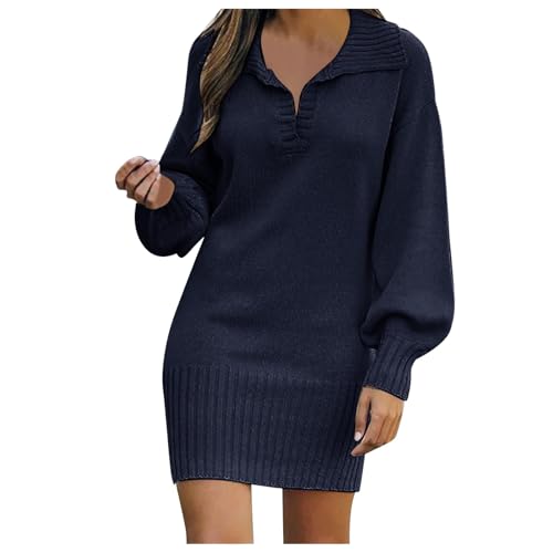 Damen Kleid Einfarbig Reverskragen High Stretch Jumper Für Winter Elegant Warmes Lässiges Langarm Kleid Stretch Strickpullover Wickelkleid Freizeitkleid Für Tanz Club Bar Party von Briskorry