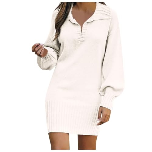 Damen Kleid Einfarbig Reverskragen High Stretch Jumper Für Winter Elegant Warmes Lässiges Langarm Kleid Stretch Strickpullover Wickelkleid Freizeitkleid Für Tanz Club Bar Party von Briskorry