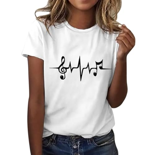 Damen Kurzärmeliges T-Shirt, Elegante Oberteile Damen, T Shirts Rundhals Kurzarm Sommershirts Basic Druck Tee Top Lässiges Baggy Bluse Komfort Atmungsaktiv Longbluse Vielseitige Urlaub von Briskorry