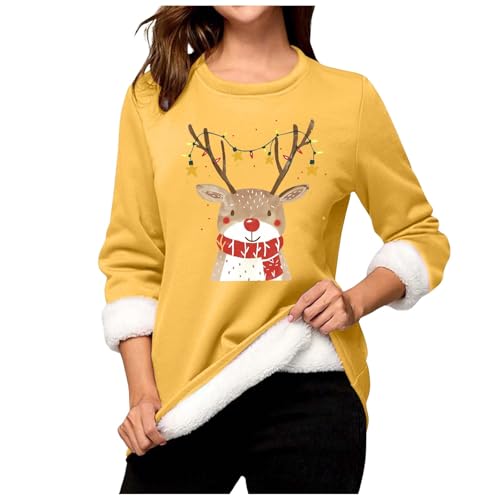 Damen Pullover Winter, Oversized Sweatshirt Damen, Weihnachts Pullover Lustige Hässliche Fleecepullover Gefüttertes Thermo Longpullover Dicker Teddy Longshirt Weiches Lose Pulli Weihnachtsdruck von Briskorry