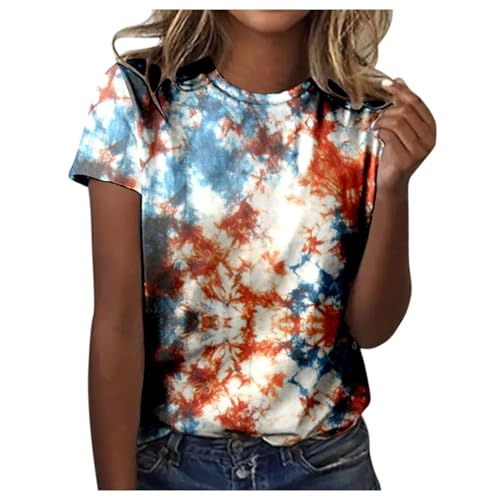 Damen T-Shirt Kurzarm, Oberteile Damen Sommer Sexy, Tee Shirt Rundhals Kurzen Ärmeln Sommershirt Klassisch Bedruckte Top Lässiges Loose Sommerblusen Bequeme Atmungsaktiv Longblusen Vielseitige Urlaub von Briskorry