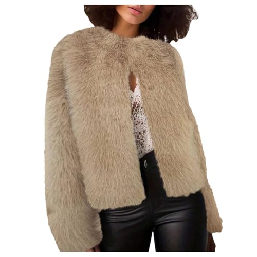 Damen Teddy Fleecejacke, Winterjacke Beige Damen, Fleecejacken Warm Rundhals Wintermantel Teddyfleece Reißverschluss Strickmantel Bequemer Fuzzy Kapuzenjacke Loose Winter Cardigan Klassische Solid von Briskorry