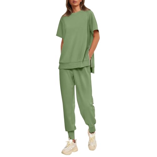 Damen Zweiteilige Outfits, Bluse Tshirt und Lange Hosen, Hosenanzüge Locker Lässiges Loungewear Rund Ausschnitt Zipper Tracksuit Luftig Komfort Musselin Set Einfarbiger Sexy Running von Briskorry