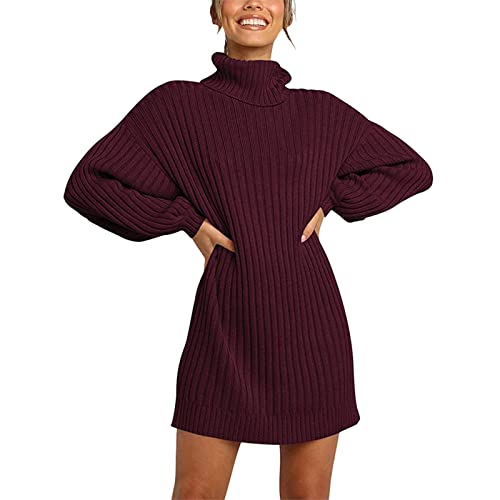 Fallkleid Damen Rollkragen Warm Freizeitkleid Bequeme Freizeit Winterpullover Kleid Elegant Knielang Kleid Going Out Clothes für Tanz Club Bar Party von Briskorry