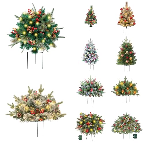 Faux Holiday Planter Filler Planters Christmas Urn Filler Outdoor Decorations Prelit Planter with Tripod Stake Pre Lit Bushes Holiday Decorations Lighted Artificial Xmas Pine Trees （ohne Batterie） von Briskorry