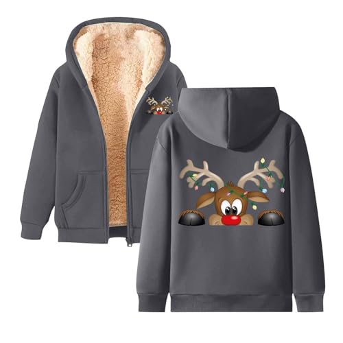 Fleecejacke Damen, Winterjacke Damen Warm Weihnachten Übergangsjacke mit Kapuze Sweatjacke Outdoor mit Reißverschluss Kapuzenjacke Winterjacke Elegant mit Taschen Casual Sport Fleecepullover Mantel von Briskorry