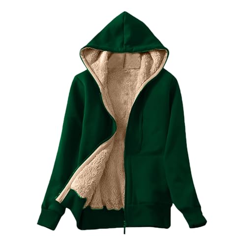 Fleecejacke Damen mit Kapuze, Damen Warme Gefütterte Jacke Sweatjacke mit Teddyfutter & Kapuze Plüschmantel Herzen Bedruckt Wintermantel mit Taschen Lässige Wintermantel Lässige Wintermantel Hoodie von Briskorry