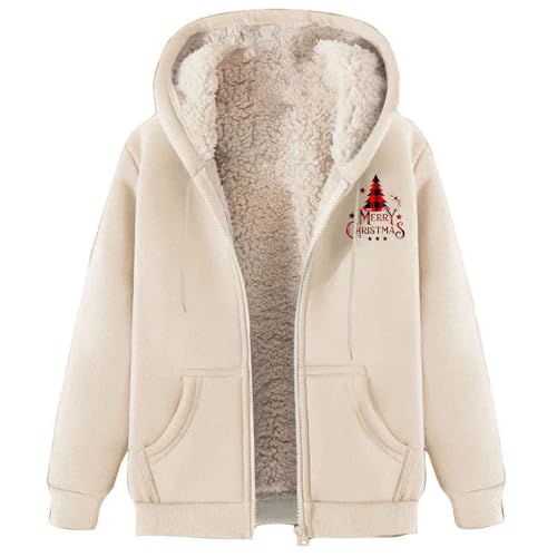 Fleecejacke für Damen, Christmas Winterjacke Elegant mit Taschen Sweatjacke mit Kapuze Fleecejacke Elegant Plüschjacke mit Taschen Reißverschluss Elegant Sweatjacke Casual Sport Fleecepullover von Briskorry