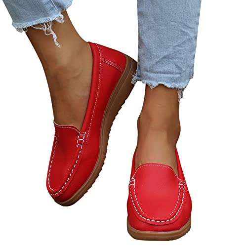 Frauen Classic Mokassins Plateau Schuhe Slip On Loafers PU Leder Ballerinas Einfarbig Geschlossene Freizeitschuhe Einfache Lackschuhe Outdoor rutschfest Bootsschuhe Weichen Sohlen Damenschuhe von Briskorry