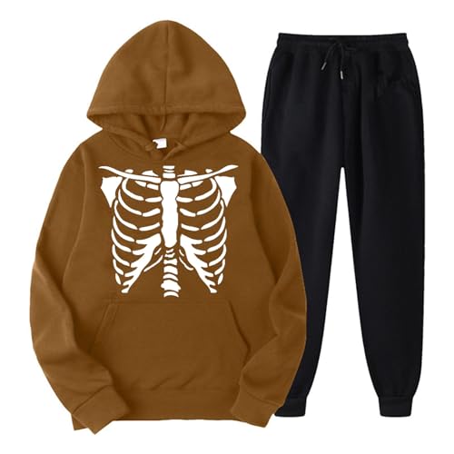 Freizeitanzug Damen Große Größen, Hoodie und Jogginghose, Kapuzenpullover Set Bedruckt Halloween Jogginganzug Kapuze 2 Teilige Tracksuit Set Lässige Baggy Hausanzug Stilvolle 2024 Sport Outfit Jogger von Briskorry