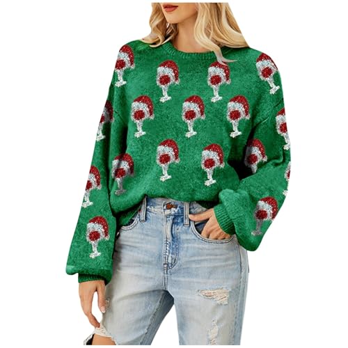 Hässliche Weihnachtspullover, Strickpullover Damen, Winterpullover Weihnachten Rund Ausschnitt Sweaters Gestrickte Sweatshirts Dicker Warm Longshirt Weihnachtsmotive Outwear Lässiges Kuschelig von Briskorry