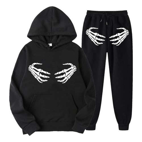 Hausanzug Damen Set, Hoodies und Jogginghosen, Kapuzenpullover Set Bedruckt Halloween Jogginganzug 2 Teiler Kapuzen Tracksuit Beiläufig Lockere Lounge Set Stilvolle Winter Sportswear Jogger von Briskorry