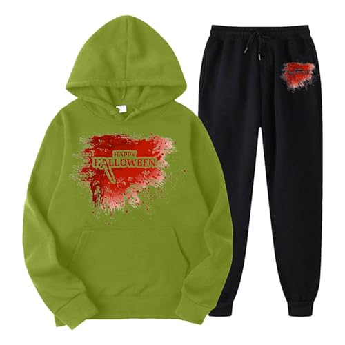 Hausanzug Damen Set, Kapuzenoberteil und Sporthose, Hoodie Set Horror mit Blutigem Print Trainingsanzug-Set Zweiteilige Kappe Sweatsuit Set Lässiger Loose Hausanzug Stilvolle 2024 Sport Outfit Jogger von Briskorry