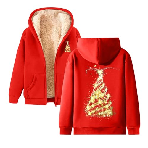 Hoodie Jacke, Damen Winter Pullover, Weihnachten Pullover Plush Gepolstert Kapuzenpullis Warmes Dickes Thermounterwäsche Kappe Teddyfutter Winterpullover Weihnachtsmotiv Sweatshirts Pullis Sherpa von Briskorry