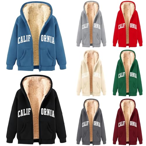 Hoodie Jacke Damen, Warme Pullover Damen, Hoody Fluffy Gepolstert Kapuzenhoodie Thermo Verdickt Fleecepullover Kappe Teddy-Fleece Kuschelpullover Fashion Bedrucktes Sweatshirt Pullis Sweaters von Briskorry