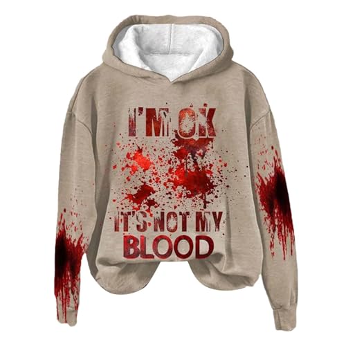 Hoodie Teenager Mädchen, Kapuzenpullover Damen Oversized, Hooded Langen Ärmeln Kapuze Kapuzenoberteil Lockerer Beiläufig Pulli Bedruckte Blutiges Kapuzenjacke Training Bequemer Mantel Herbst Winter von Briskorry