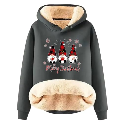 Hoodie Y2K, Warme Pullover Damen, Weihnachten Pullover Fuzzy Gepolstertes Kapuzensweat Warme Dickere Thermounterwäsche Teddy-Fleece Kappe Winterpullover Weihnachtsmotiv Sweatshirt Pulli Sweaters von Briskorry