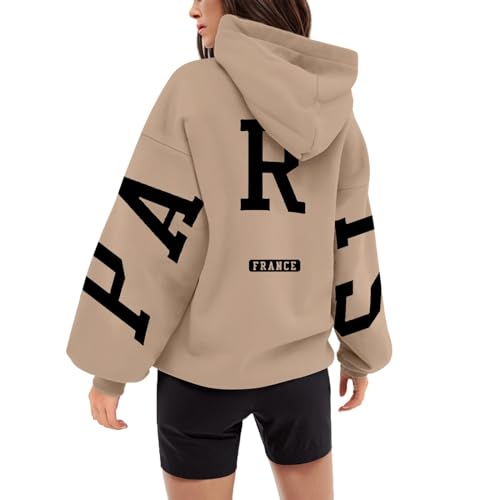 Hoodies Damen Oversized, Kapuzenpullover Damen Rosa, Hoodies Lange Ärmel Kapuze Kapuzensweat Lounge Lockerer Sweatshirt Bedruckt Mode Winterjacke Bequemer Sport Damen-Oberteile Herbst Winter von Briskorry