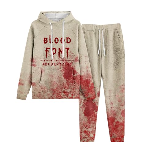 Jogginganzug Damen, Hoodie und Sweathose, Hoodie Anzug mit Blood Drucken Horror Sportanzug Kappe 2 Teilige Sweatsuit Set Lässig Loose Freizeitanzug 2024 Modische Activewear Jogger von Briskorry