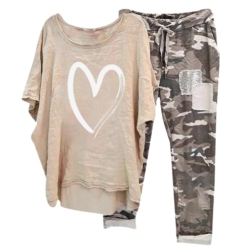 Jogginganzug Damen Set, Kurzarm Tshirt und Lang Hose, Hosenanzug Lockere Beiläufig Loungewear-Outfits Rundhalsausschnitt Kurzarm Sweatsuit Luftig Bequemer Streatwear Y2K Druck Running von Briskorry