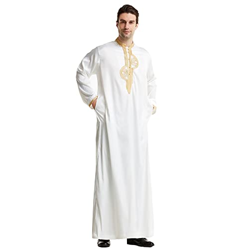 Kaftan Herren Lang, Jalabiya Herren, Jilbab Langarm Stehen Hals Kandoura Stickerei One-Piece Muslimische Kleider Islam Retro Kleid Arabischer Lässig Gebet Loungewear von Briskorry