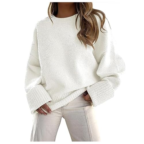 Kaschmir Pullover, Strickpullover Damen, Winterpullover Lange Ärmel Rund Ausschnitt Pulli Elegante Gestrickter Jumper Shirt Warmes Dicker Longshirt Einfarbig Basic Oberteile Lässiger Weiches von Briskorry