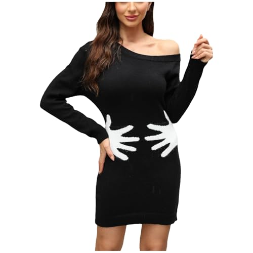 Kleid Damen Lang Off Shoulder Strickkleider Autumn Winter Langarm Elegant Pulloverkleid Elegant Knielang Kleid Freizeitkleid Für Tanz Club Bar Party von Briskorry