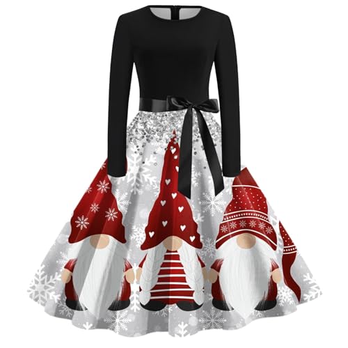 Kleid für Weihnachtsfeier, Christmas Partykleid Elegant Langärmeliges Cocktailkleider Rockabilly Vintage Abendkleider A-Linien Swing Christmas Dress Ugly Weihnachtsmotiv Vintage-Kleider Mädchen von Briskorry