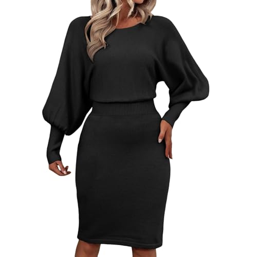 Kleider Damen Elegant O-Ausschnitt Autumnkleid Langarm Freizeitkleider Mit Drop Shoulder Knielang Pullover Kleid Elastisch Sweater Kleid Für Tanz Club Bar Party von Briskorry