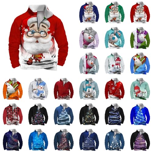 Lustige Weihnachtspullover Herren, Christmas Sweater Herren, Pullover Weihnachten Thermo Fleece Gefüttert Weihnachtspulli Stehkragen Halber Reißverschluss Weihnachts Sweatshirt Xmas Pulli für Männer von Briskorry