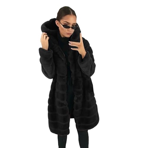 Mantel Damen Warme Kunstfell Felljacke Lange Elegant Cardigan Flauschige Parka Winterjacke mit Kapuze Pelzmantel Einfarbig Jacke Kuschelig Wintermantel Outdoor Fellmantel Kapuzenjacke Lang Parka Coat von Briskorry