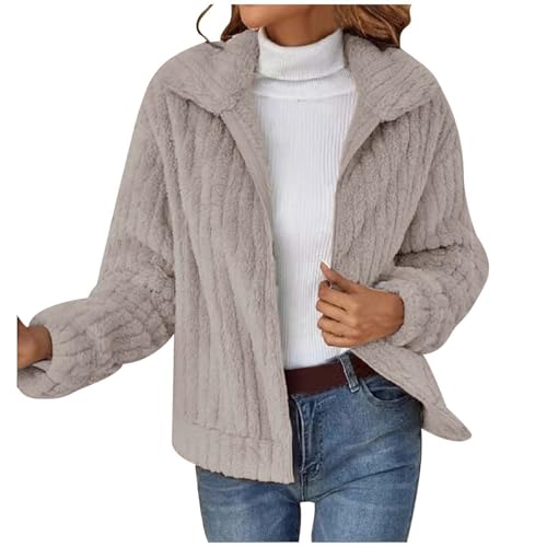 Mantel Damen Winterjacke Warme PlüSchjacke Wintermantel ReißVerschluss Einfarbig Pelzmantel Revers Jacke Strickjacke Cardigan Elegant Strickmantel Pullover TopWarme Winter Strickpullover mit Taschen von Briskorry