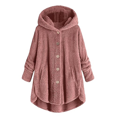 Outdoor Fleecejacken für Damen, Winterjacke Damen Schwarz, Plüschjacke Kappe Warmes Wintermantel Knöpfen Teddy-Fleece Flanellhemd Fluffy Bequem Sportjacke Lässiger Mädchen Jacke Solide Klassische von Briskorry