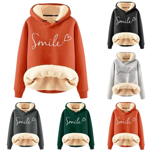 Oversized Hoodie Y2K, Fleece Pullover für Damen, Hooded Flauschige Gefüttertes Kapuzenpulli Dicker Warm Fleecepullover Kapuze Teddy Winterpullover Stilvoller Druck Sweatshirts Pullover Sherpa von Briskorry