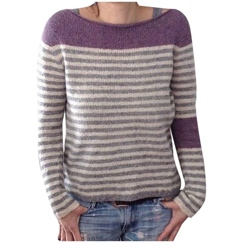 Pullover Damen Grosse Grössen, Damen Strickpullover, Strickpulli Rundhals Langen Ärmeln Longpullover Knitted Elegant Sweatshirt Klobig Warmes Longshirt Bedrucktes Mode Blusen Lässig Kuschelig von Briskorry