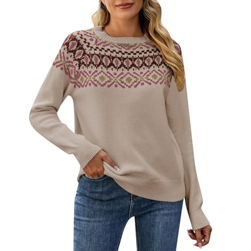 Pullover Frauen, Strickpullover Damen Baumwolle, Kaschmirpullover Rundhals Langen Ärmeln Sweater Elegante Kabelstrick Sweatshirt Warm Dickere Thermoshirts Kariert Modern Tops Weich Lässiger von Briskorry