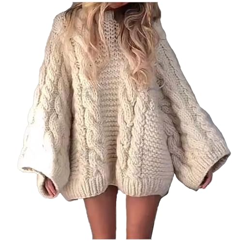 Pullover Teenager, Strickpullover Damen, Feinstrickpullover Longsleeve Rund Ausschnitt Damenpullover Strick Elegante Jumper Shirt Dicke Warm Longshirt Klassischer Solide Streetwear Bequemer Beiläufig von Briskorry