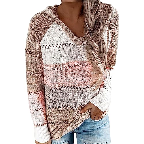 Pullover für Damen, Damen Strickpullover, Strickwaren V-Ausschnitt Langärmliges Damenpullover Elegante Knit Fleecepullover Dickere Warm Longshirt Modische Farbblock Blusentop Lässiges Weich von Briskorry