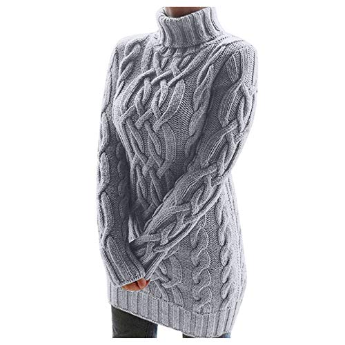 Pulloverkleid Damen Strick, Turtleneck Strickpullover Damen, Lange Rollgragen Pullover Kleid Wollpullover Zopfstrick Stricken Long Pulli Kleider Longpullover Grober Strickpulli Grobstrickpullover von Briskorry