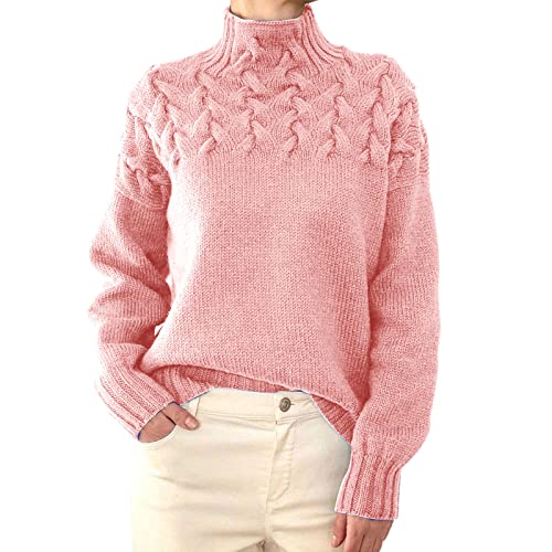 Rollkragenpullover Damen Elegante, Strickpullover Einfarbiger Winter Langarmshirt Casual Lose Pulli Langarm Warmes Sweatshirt Stricken Grob Gestrickter Pullover Elastisch Strickoberteile Sweater von Briskorry