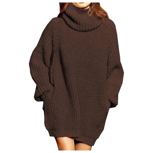 Schwarzer Rollkragenpullover Damen, Oversize Strickpullover Damen, Strickoberteil Stehkragen Langarm Sweaters Gestrickt Fleecepullover Warm Dicker Longshirt Klassischer Solid Tops Bequeme Casual von Briskorry