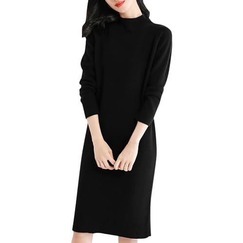 Schwarzes Kleid Damen Rollkragen Lang Winterkleid Langarm Fallkleid Warm Winterkleid Sweater Dress für Tanz Club Bar Party von Briskorry