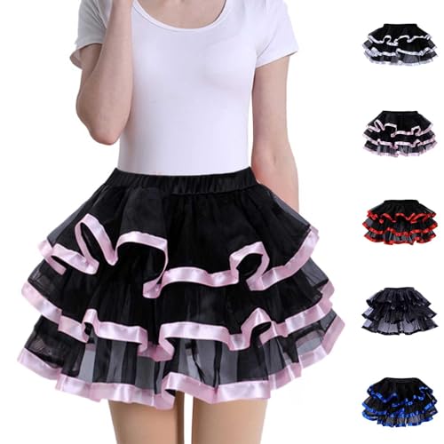 Schwarzes Tütü Damen Röcke Klassisch 3 Lagig Tutu Party Hohe Taille Reifrock 4 Schichten Unterrock Kostüm Paillette Petticoats Tanzkleid Faschingskostüme von Briskorry