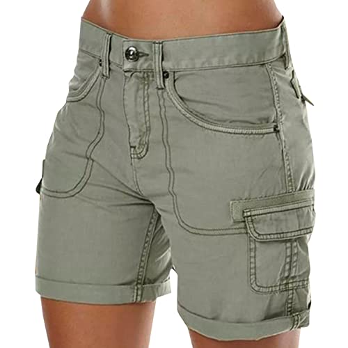 Shorts Damen Sommer Cargohose Kurze Bermuda Shorts High Waist Leichte Cargo Shorts Wanderhose Outdoor Sportshort Freizeithose mit Mehrfach-Taschen von Briskorry