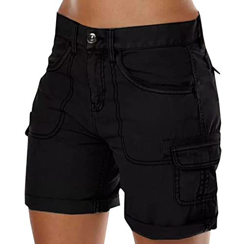 Briskorry Shorts Damen Sommer Cargohose Kurze Bermuda Shorts High Waist Leichte Cargo Shorts Wanderhose Outdoor Sportshort Freizeithose mit Mehrfach-Taschen, Schwarz von Briskorry