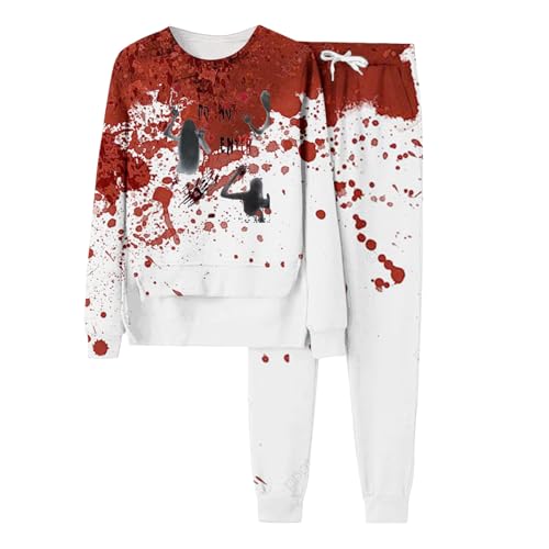 Sportanzug Damen Große Größen, Sweatshirt und Sporthose, Sweatshirt Anzug Blood Entsetzen Sportanzug 2-Teiliges Rundhals Sweatsuit Set Baggy Beiläufig Hausanzug Modern Halloween Sportswear Running von Briskorry