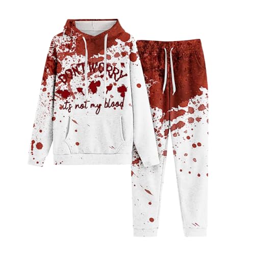 Sportanzug Damen Lang, Kapuzenoberteil und Sweathosen, Hoody Set Blood Entsetzen Jogginghose Set Kapuzen 2 Teiliges Tracksuit Set Lässiger Lockere Lounge Set Modische Winter Bekleidungsset Running von Briskorry