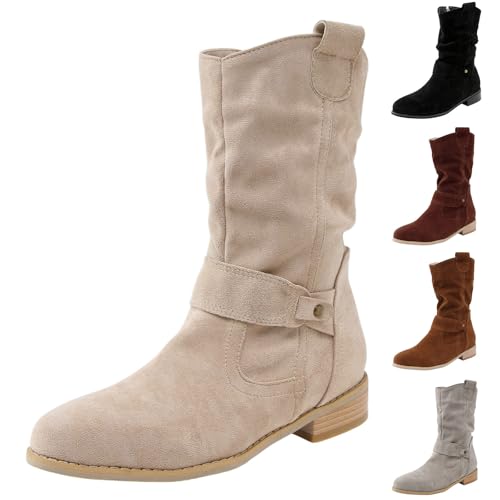 Stiefeletten Damen Klassisch Winterschuhe Warm Wildleder Halbstiefel Spitz Schlupfschuhe Niederung Stiefel mit Schnalle Kurzstiefel Dicken Absatz Mesh Atmungsaktive Coole Stiefel Schneestiefel von Briskorry