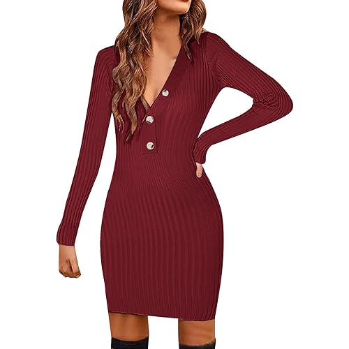 Strickkleider für Damen Casual Einfarbig Strickkleid Langarm Fallkleid Strickpullover Kleid Strickpulli Kleid für Tanz Club Bar Party von Briskorry