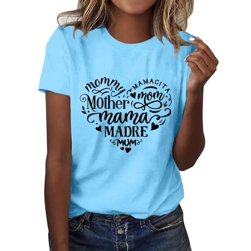 T-Shirt Damen Elegant, Sommer Oberteile Damen, Tee Shirt Kurzärmeliges Rundhalsausschnitt Sommershirt Bedrucken Klassisch Tee Top Lose Lässig Sommerbluse Luftig Leicht Sporttop Vielseitig Urlaub von Briskorry